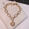 gold heart copper bracelets chain for women jewelry,blingbling bracelets famous brand with diamonds